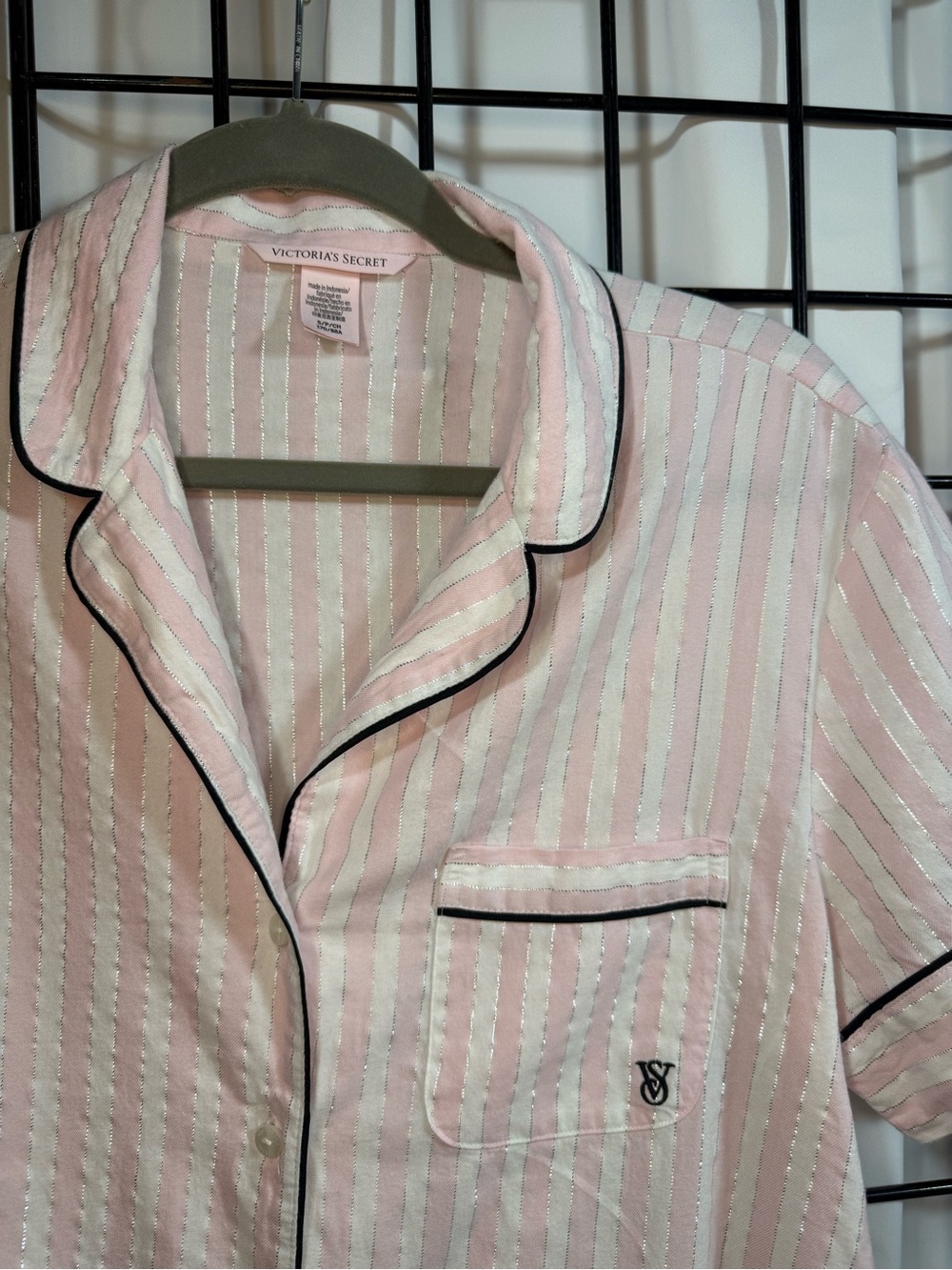 Victorias Secret Pink Stripe Short Pajama Set with Black Trim - Picture 3 of 10